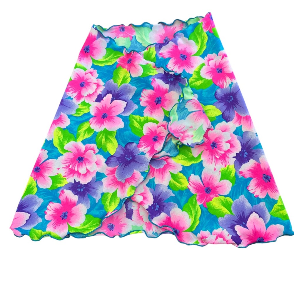 Sarong - Floral Vintage circa 1990s tie swim coverup. Edged in scallop blue trim